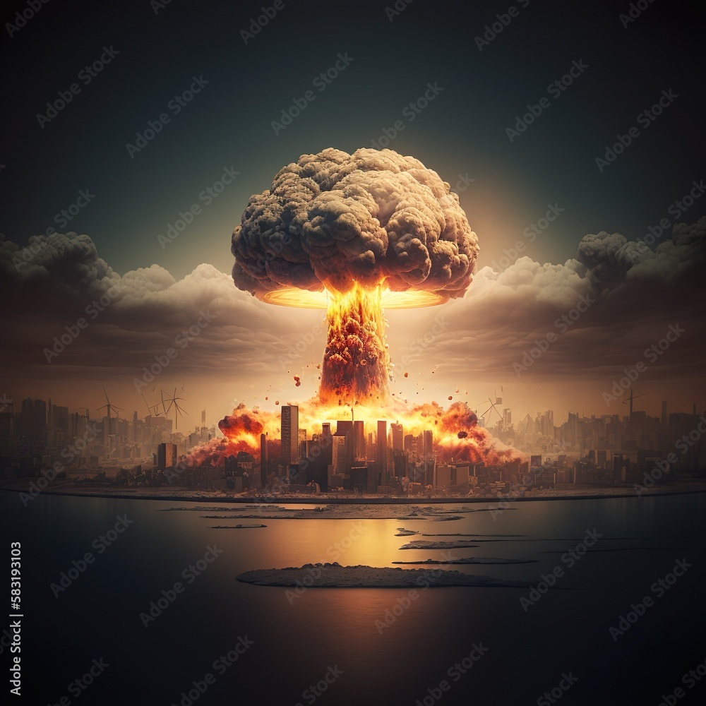 Huge nuclear bomb explosion doomsday in a post apocalyptic end of the ...