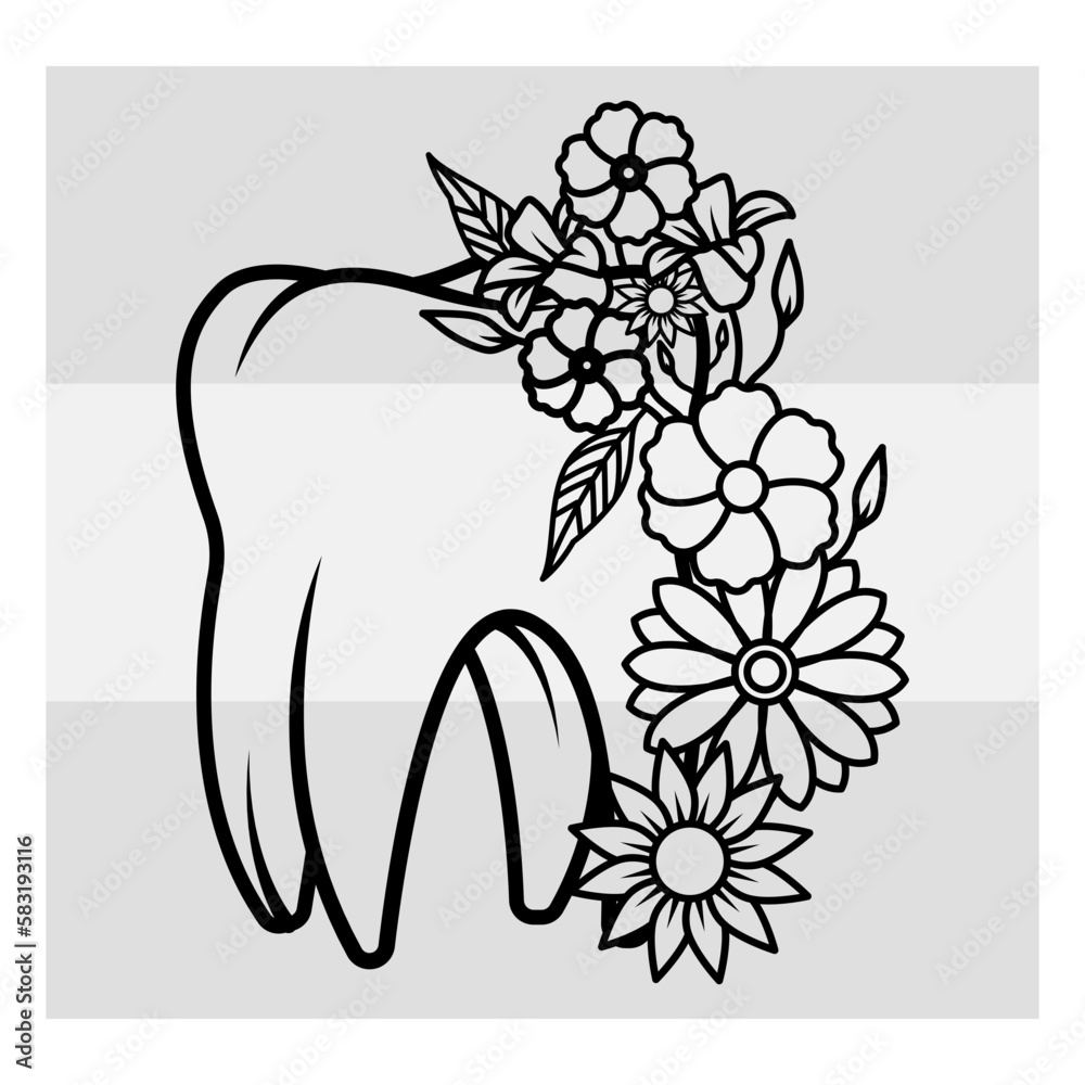 Floral And Tooth SVG, Tooth, Human Teeth, Dental Svg, Wisdom Teeth Svg ...