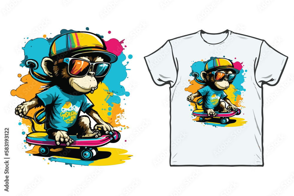 Monkey on a skateboard with sunglasses and a shirt that says monkey on it Monkey on a skateboard with sunglasses and a shirt that says monkey on it