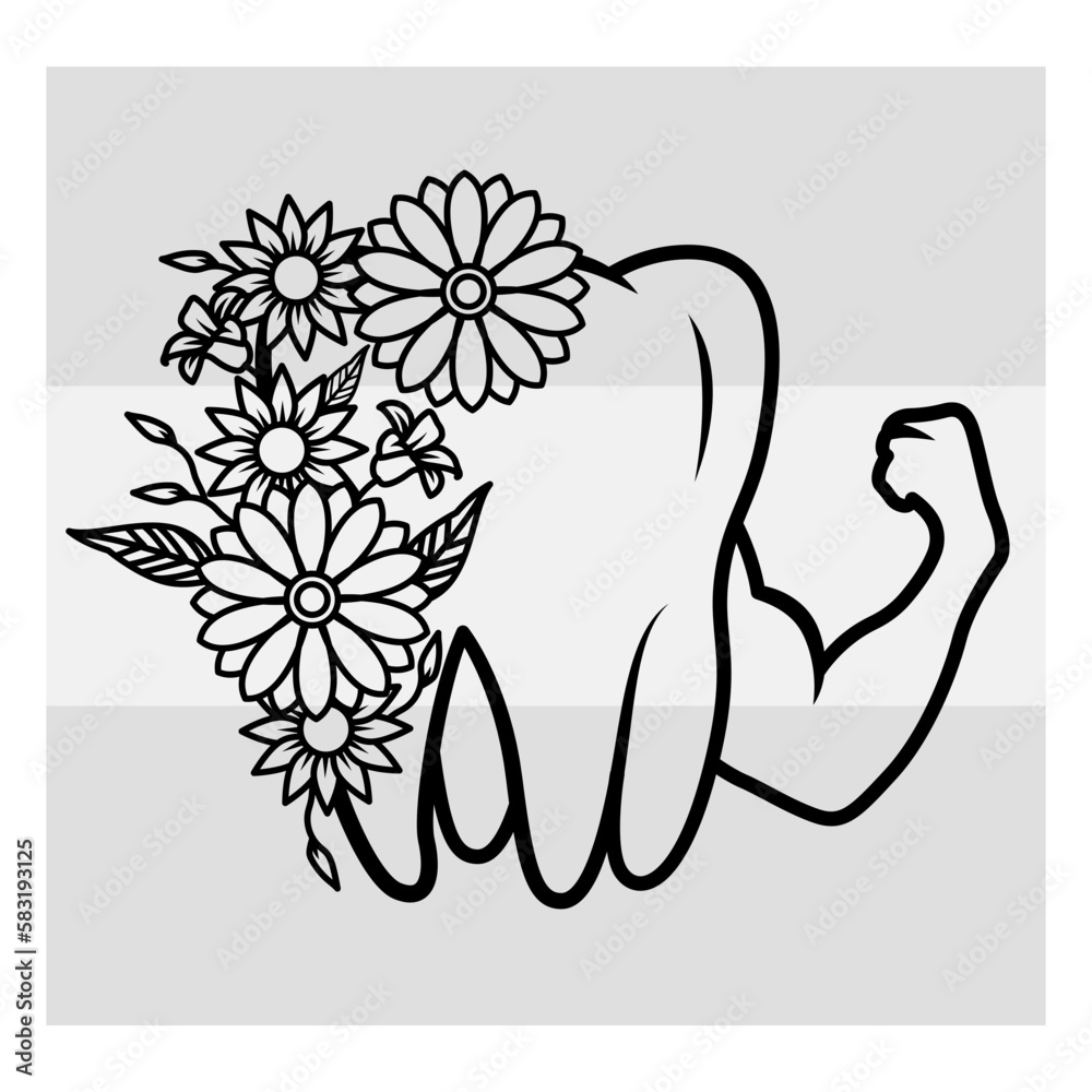 Floral And Tooth SVG, Tooth, Human Teeth, Dental Svg, Wisdom Teeth Svg