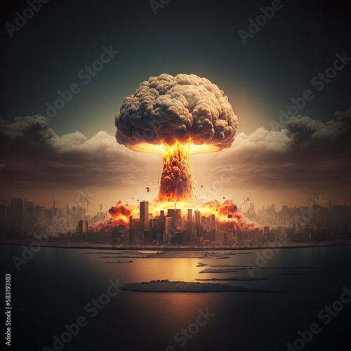 Huge nuclear bomb explosion doomsday in a post apocalyptic end of the world world AI Generated