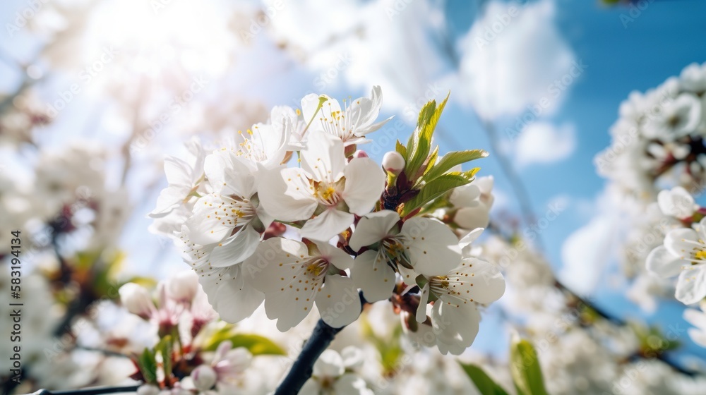 Spring flower background with white cherry blossoms, Generative AI Spring flower background with white cherry blossoms, Generative AI