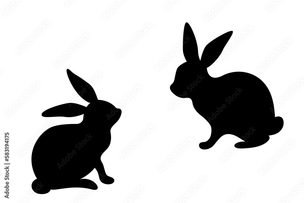 Fototapeta premium Easter bunny silhouette vector, traditional hliday rabbits couple. Christian holiday symbolic animals. Easter rabbit bunny simple graphic illustration.