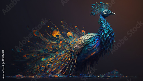 Peacock abstract wallpaper. Contrast background Peafowl in vivid colors generative ai