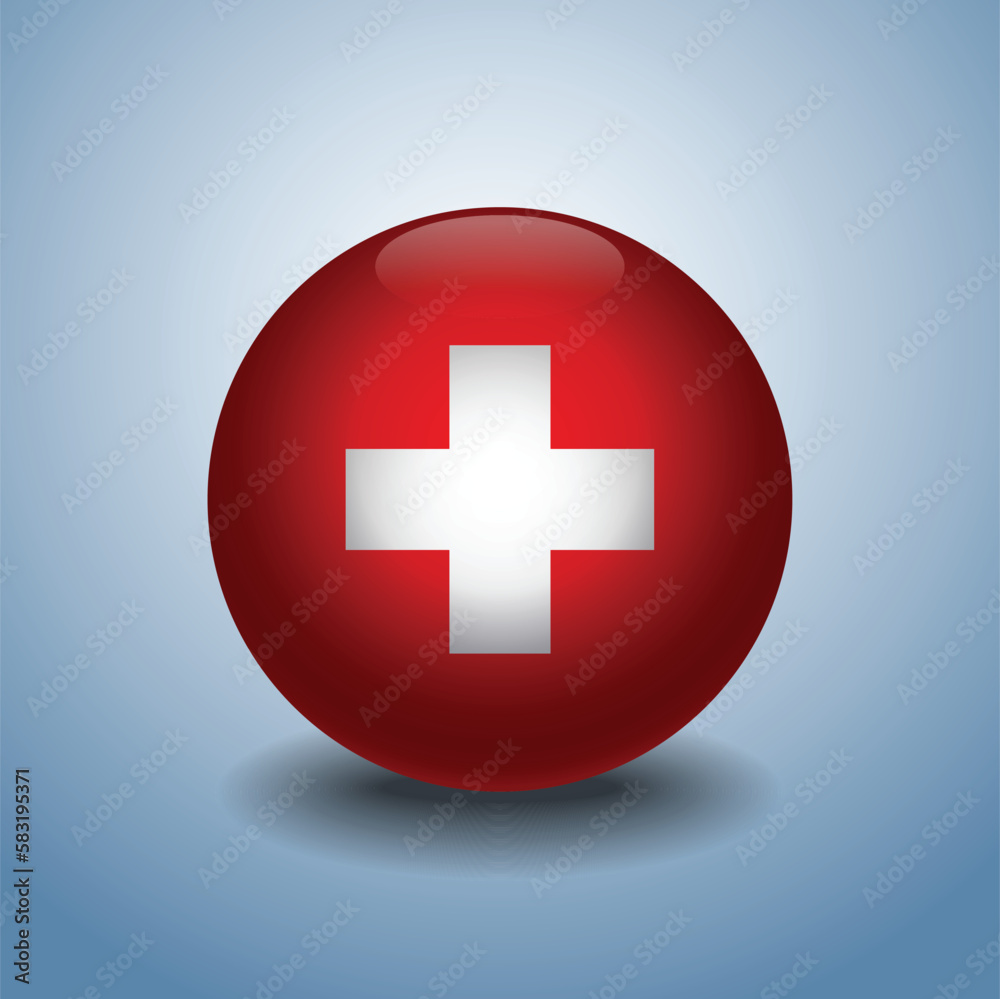 Switzerland flag. Round glossy. Isolated on color gradient background Switzerland flag. Round glossy. Isolated on color gradient background