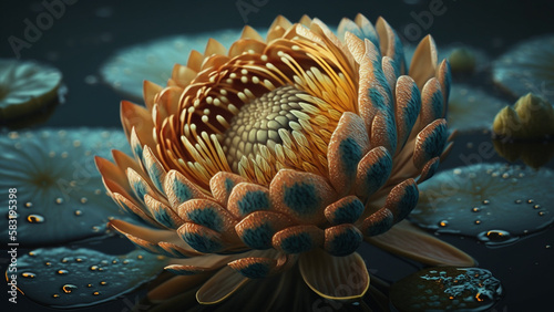 Beautiful drawing of a lotus flower or water lily. Environment of reflection and meditation. Generative Ai.