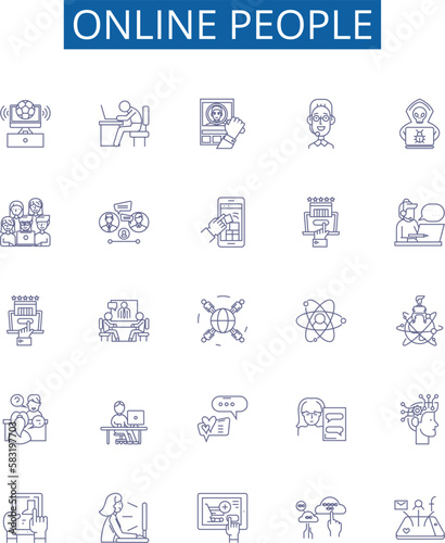 Online people line icons signs set. Design collection of Internet, Users, Networkers, Surfers, Consumers, Viewers, buyers, Interactors outline concept vector illustrations photo