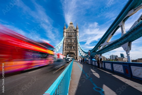 Fototapeta Naklejka Na Ścianę i Meble -  Blurred shot of the traffic on Tower Bridge in London, Europe