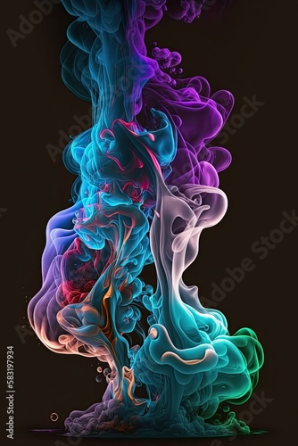 Creative Dynamic Smokey Watercolour Art: Abstract Colours Splash on Cloudy Background Design. Generative AI