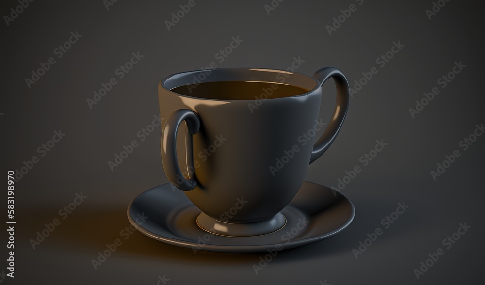 a coffee cup on a saucer on a black background. generative ai a coffee cup on a saucer on a black background. generative ai