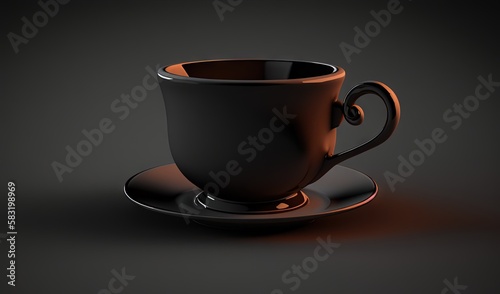  a coffee cup on a saucer on a black background.  generative ai