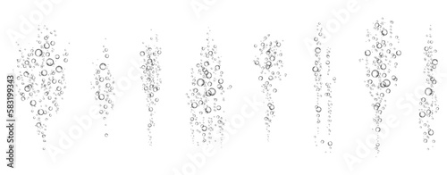 Oxygen air bubbles  flow  in water on white  background.