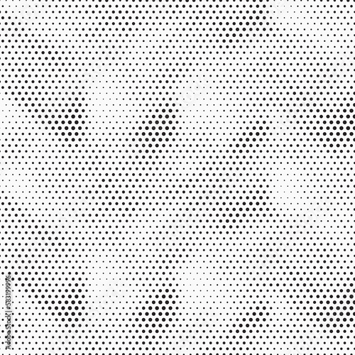 Halftone vector background. Monochrome halftone pattern. Abstract geometric dots background. Pop Art comic gradient black white texture. Design for presentation banner, poster, flyer, business card.