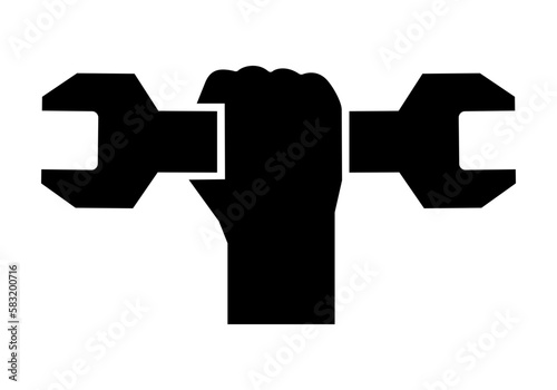 Hand holding wrench vector icon