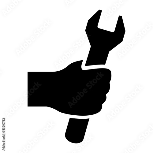 Hand holding wrench vector icon