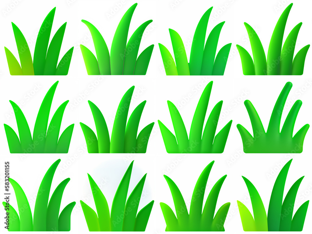 Fototapeta premium 3D Grass Icon Set
