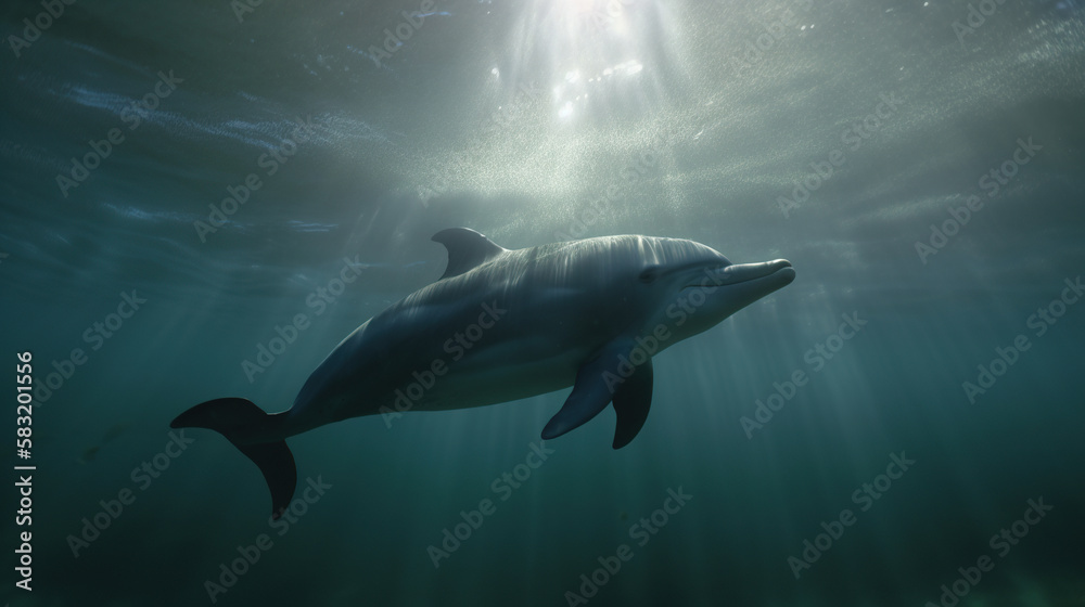 Obraz premium Dolphin Underwater, Generative AI, Illustration