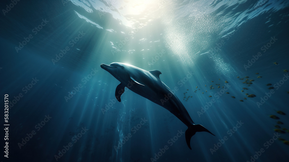 Fototapeta premium Dolphin Underwater, Generative AI, Illustration