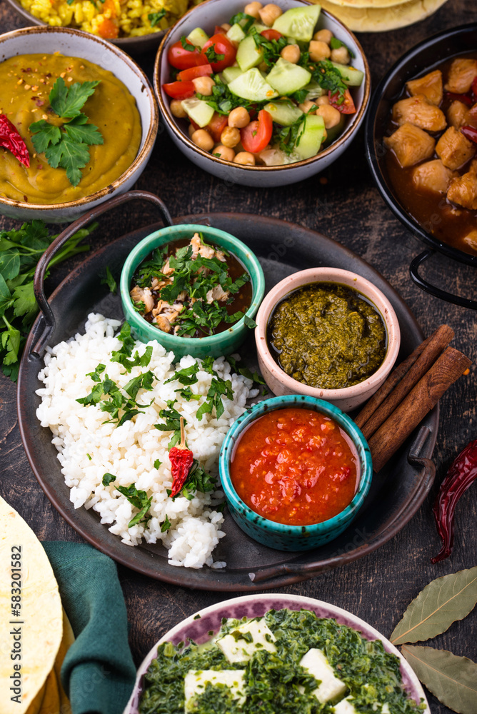Assorted of traditional Indian food.
