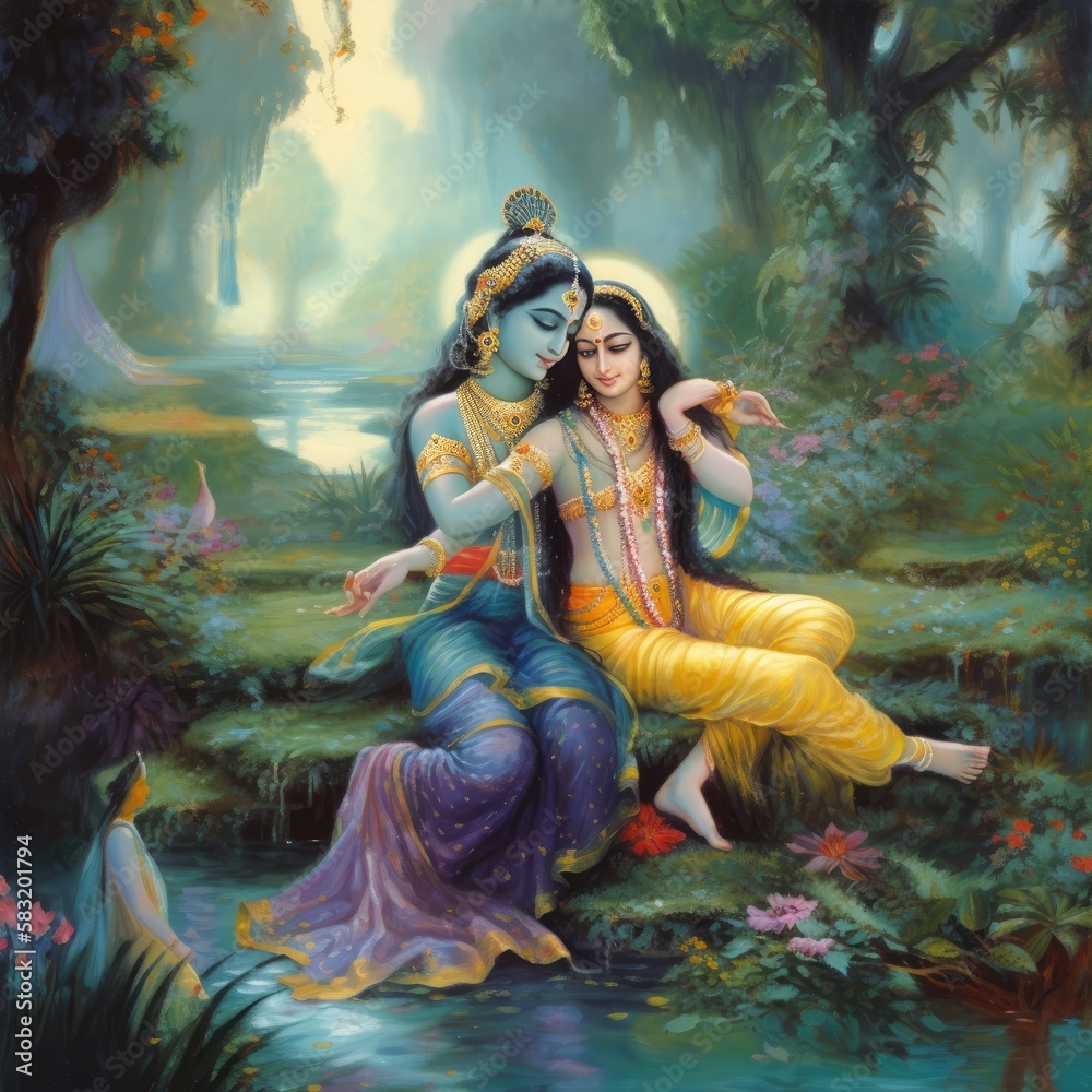 Radha-Krishna love painting ai generate Stock Illustration | Adobe ...