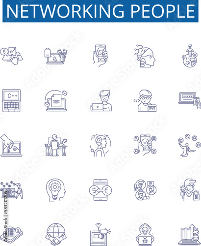 Networking people line icons signs set. Design collection of Networking, people, connections, linkages, associates, colleagues, befriending, networking events outline concept vector illustrations