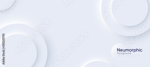 Neumorphic circular background with round concentric elements. Minimal abstract clean paper 3d design template. Concentric circular neumorphic frame banner. Realistic paper surface. Vector photo