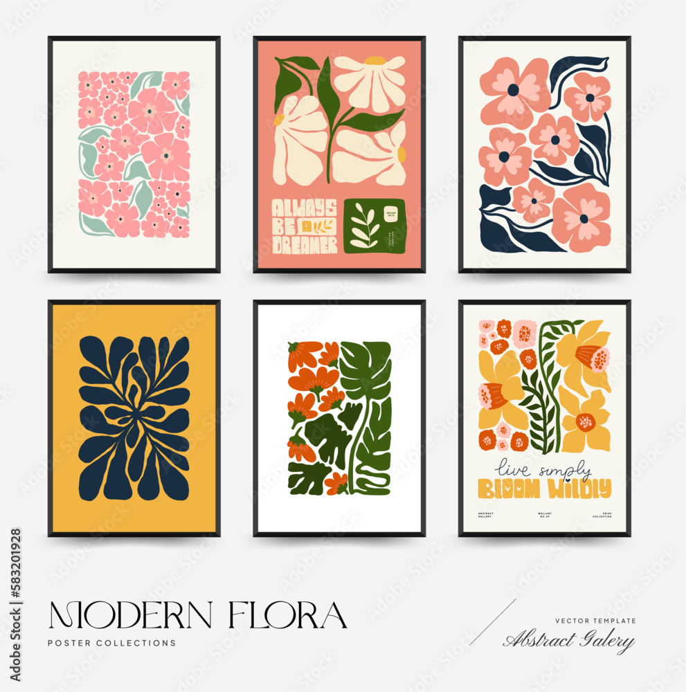 Floral abstract elements. Botanical composition. Modern trendy Matisse minimal style. Floral poster, invite. Vector arrangements for greeting card or invitation design