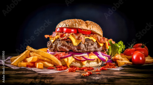 Hamburger Cheeseburge Spezial Delikat Beef Vegie Hummer Shrimps Döner Generative AI Digital Art Hintergrund Magazin Kunst photo