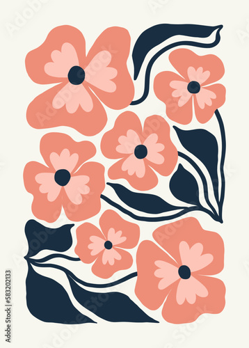 Floral abstract elements. Botanical composition. Modern trendy Matisse minimal style. Floral poster, invite. Vector arrangements for greeting card or invitation design