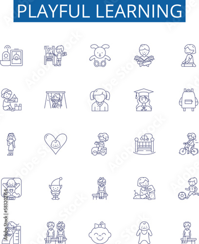 Playful learning line icons signs set. Design collection of Frolicking, Entertaining, Cheerful, Joyful, Humorous, Jesting, Comical, Mirthful outline concept vector illustrations