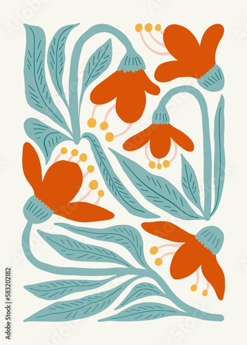 Floral abstract elements. Botanical composition. Modern trendy Matisse minimal style. Floral poster, invite. Vector arrangements for greeting card or invitation design