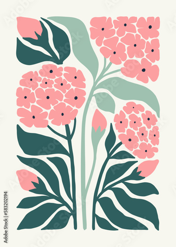 Floral abstract elements. Botanical composition. Modern trendy Matisse minimal style. Floral poster, invite. Vector arrangements for greeting card or invitation design