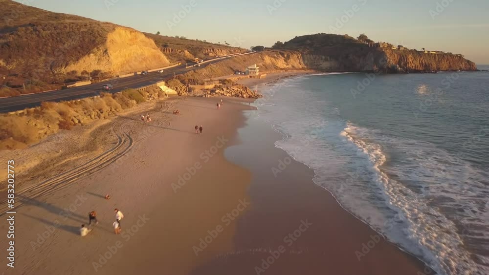 Aerial view of cars on the highway near Crystal Cove Beach in Orange County, California, USA