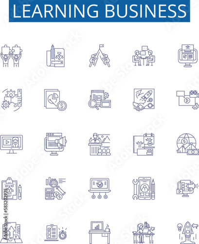 Learning business line icons signs set. Design collection of Business, Learning, Skills, Training, Strategy, Coaching, Growth, Analysis outline concept vector illustrations