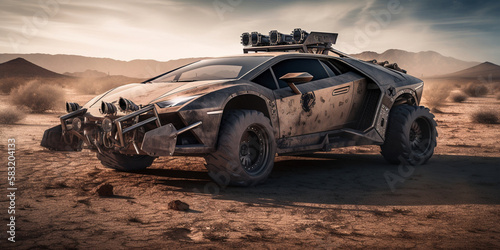 Post-Apocalyptic Supercar with Integrated Weapons, Ai generaitive © Wemerson