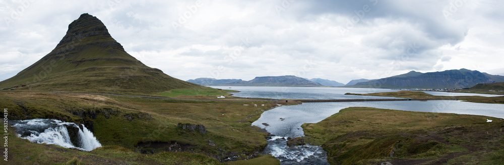 Panoramic view of Snafelness peninsula. Iceland