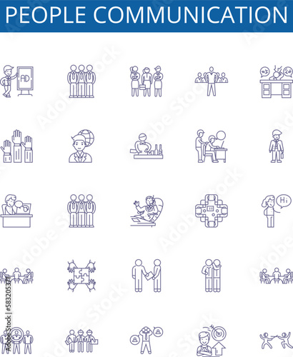 People communication line icons signs set. Design collection of Dialog, Chatting, Conversing, Networking, Corresponding, Phoning, Interacting, Messaging outline concept vector illustrations