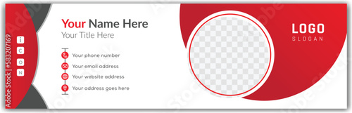 corporate modern red color gradient email signature shape design template. business promotion and promotional professional e signature vector illustrator design idea. standard email design