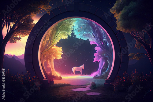 A time portal leading to a fairy world filled with all wonders. AI Generated