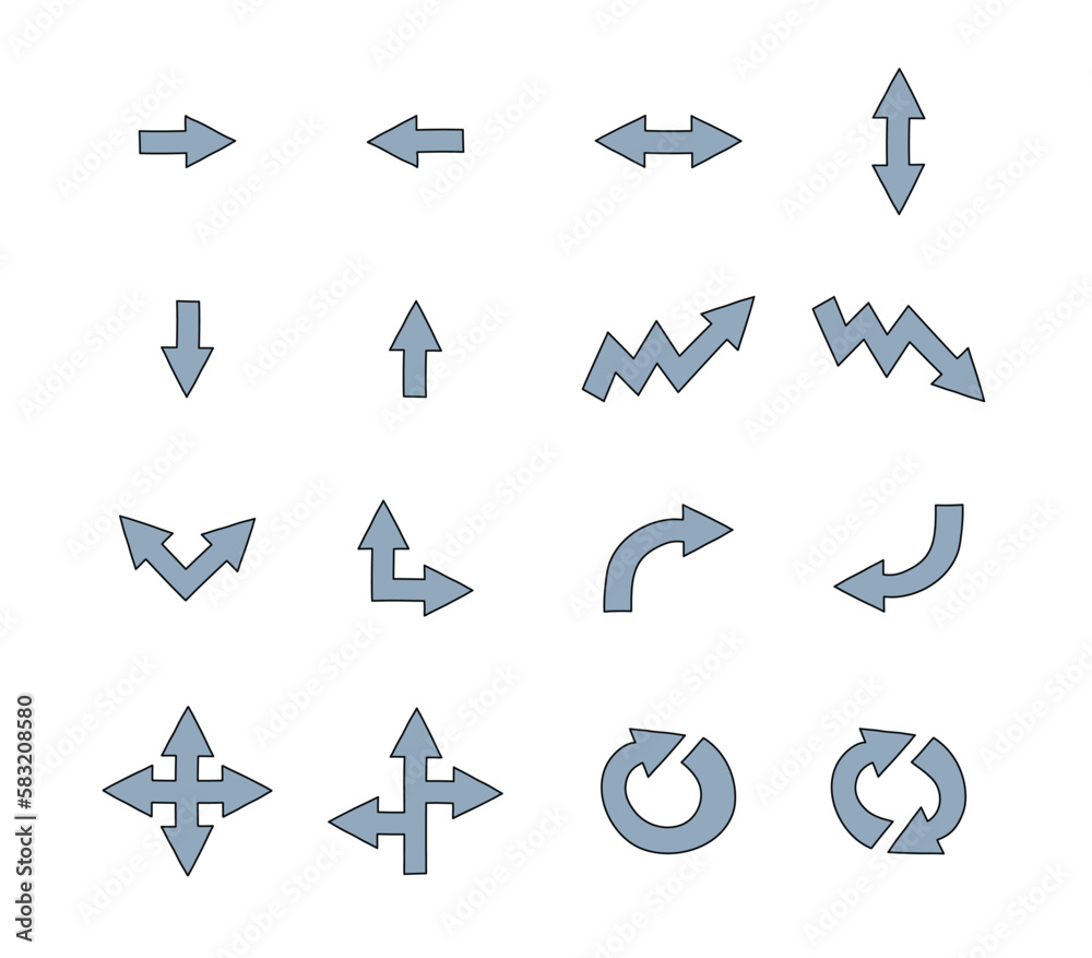 Hand drawn arrows icon set. Vector illustration Hand drawn arrows icon set. Vector illustration