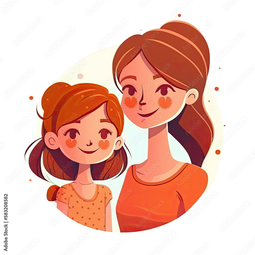 Mother and Daughter Cartoon Illustration Generative AI. Mother and Daughter Cartoon Illustration Generative AI.