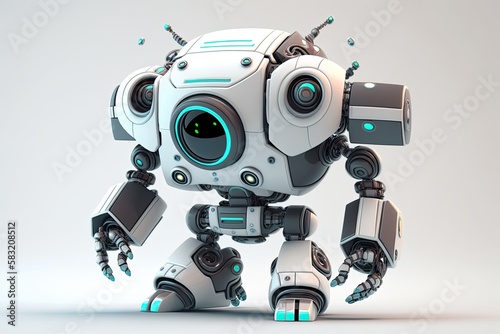 Cute 3D Robot, a Sci-Fi Mascot from the Cyberspace, Seen from a Hand-Render Tech Background: Generative AI © AIGen