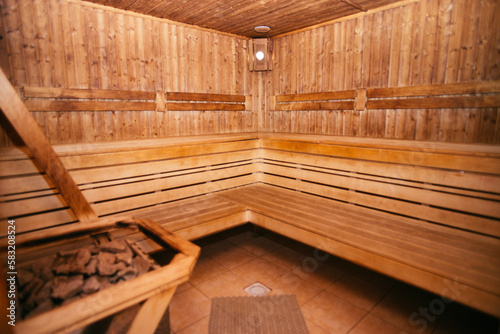 Interior of sauna, classic wooden sauna, SPA