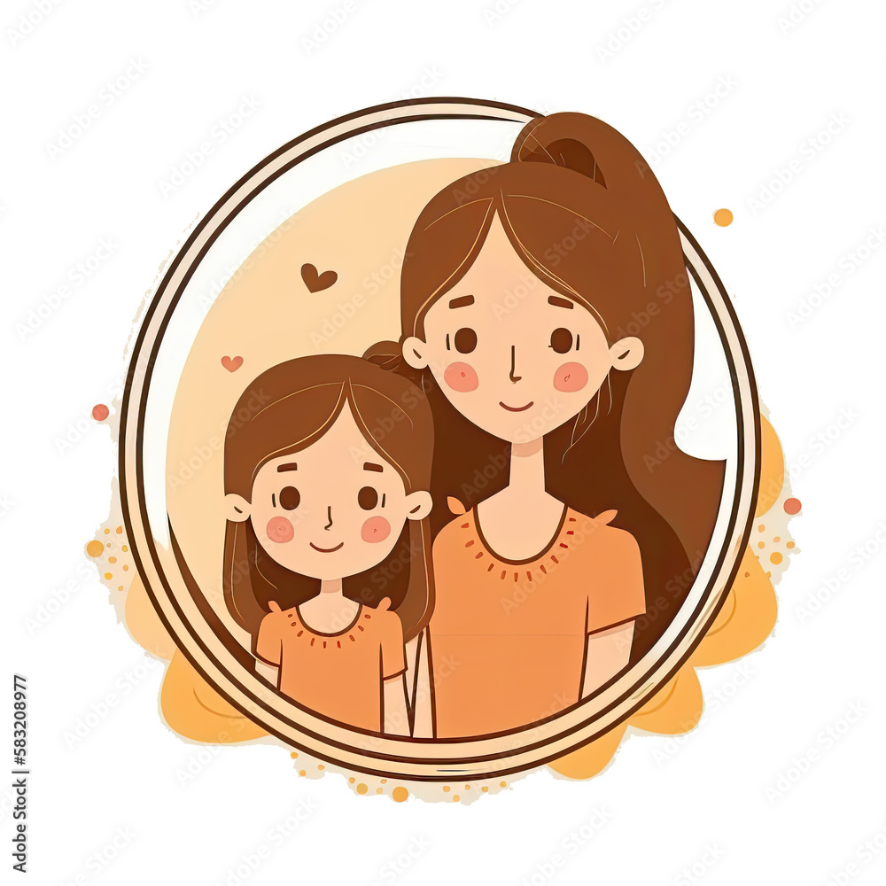 Mother and Daughter Cartoon Illustration Generative AI. Mother and Daughter Cartoon Illustration Generative AI.