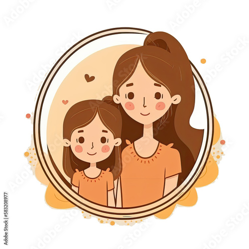 Mother and Daughter Cartoon Illustration Generative AI.