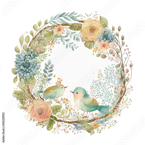 Cute Watercolor Natural Flower Illustration AI Generative © olegganko