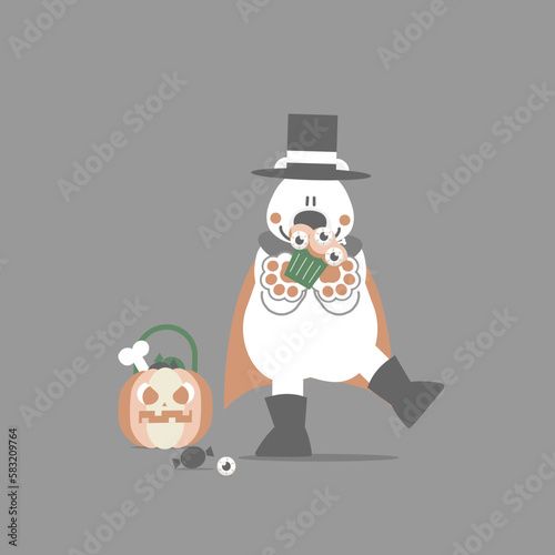 happy halloween holiday festival with polar bear and pumpkin, flat vector illustration cartoon character design