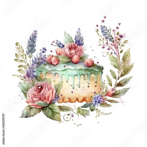 Watercolor Floral Frame Illustration AI Generative.
