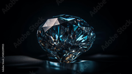 Blue diamond on a black background with bokeh.generative ai