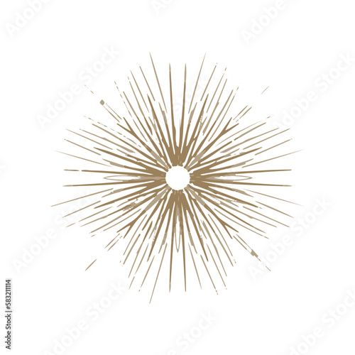 Vector golden sun in boho style. Abstract illustration of the sunrise hand-drawn in one line.. Celestial body, isoteric star, zodiac signs.